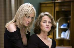 Charlotte Rampling discovers quite how comfortable it is leaning back on Sharon since her surgery.