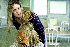 Sheri Moon Zombie didn't realise the camera was rolling when she pushed little Daeg Faerch's face into his spaghetti.