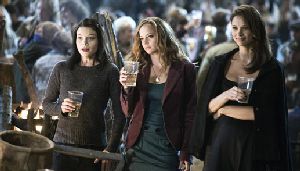 (L-R) Lauren German, Bijou Phillips and Vera Jordanova watch the execution with quiet satisfaction.  The bitch deserved it.