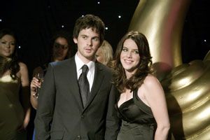 Tom Riley positions himself for a sneaky glance down Michelle Ryan's top.
