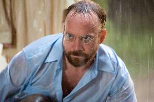Paul Giamatti fails to see the humour of being pushed in the pool.