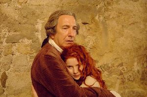 Alan Rickman and Rachel Hurd-Wood sharing bodily warmth - that's his excuse anyway.