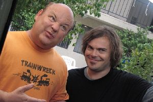 Kyle Gass and Jack Black practise how best to scare women away.
