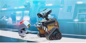 Wall-E thinks it's time to make tracks.  Arf.